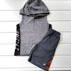 Russel Dri-Power Boy's Gray Hooded Athletic Tank Top And Shorts Set Small